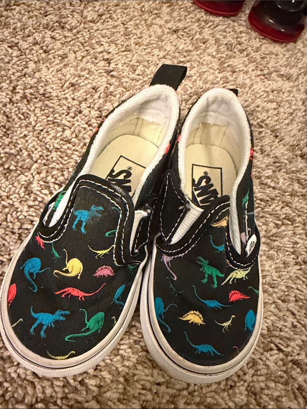 Vans Kids Slip-On Sneakers - Black with Multicolor Dinosaur Print